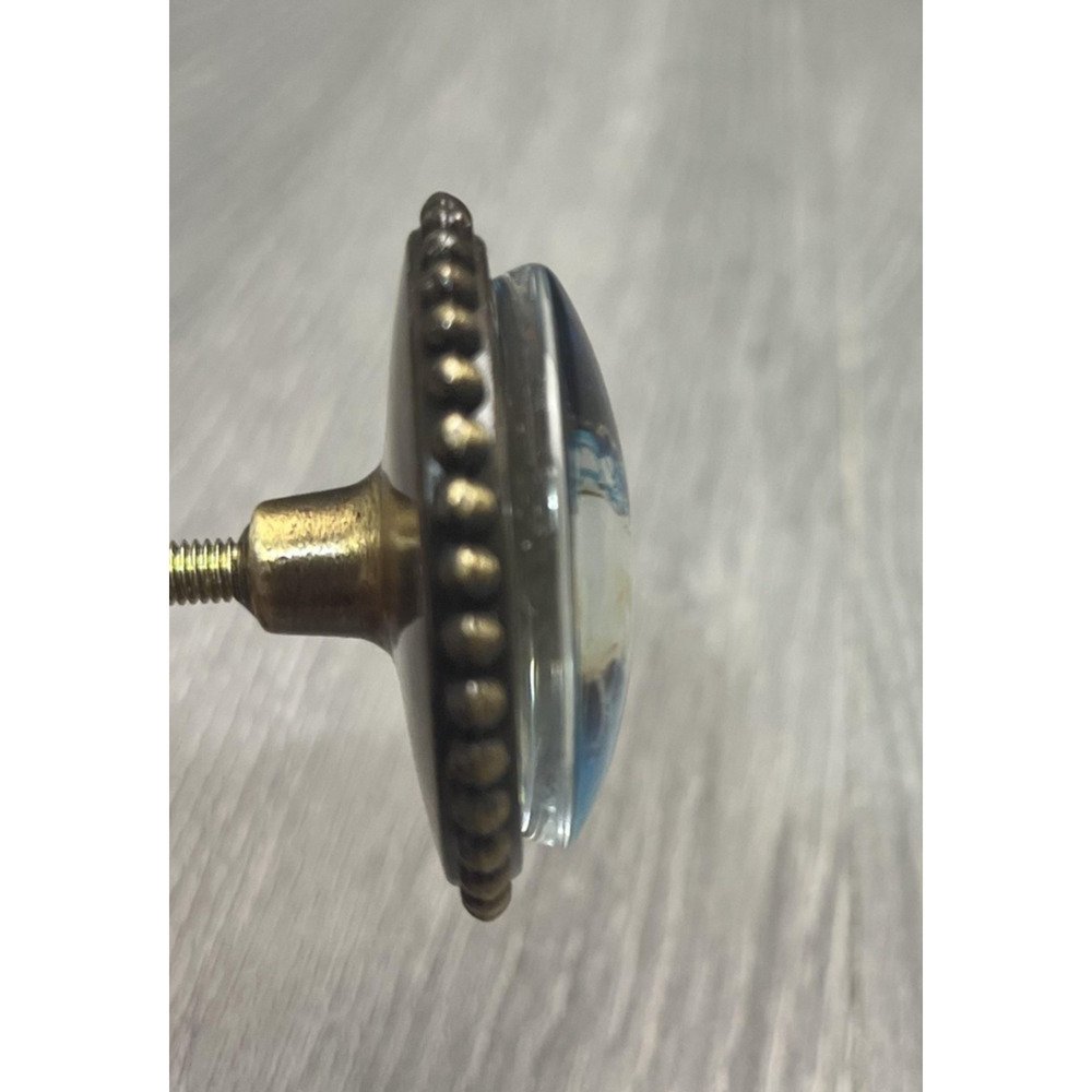 Set of 2 Round Blue White Dome Cabinet Knobs Drawer Pulls Antique Brass Marbled - Picture 7 of 9